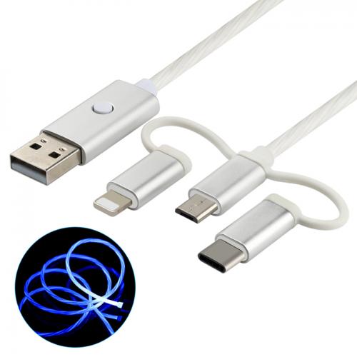 3in1 Light Flowing Charing Sync Cable for Micro USB,Type C,Lightning IS02