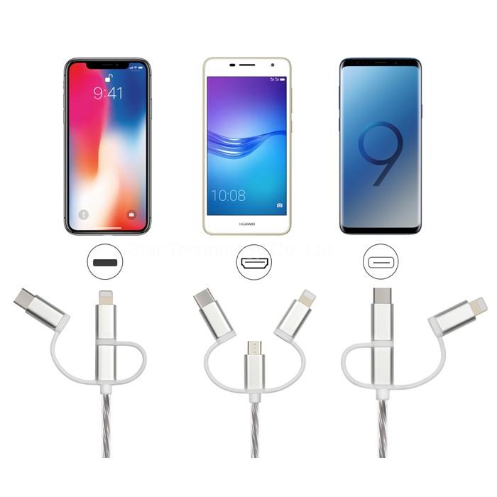 3in1 Light Flowing Charing Sync Cable for Micro USB,Type C,Lightning IS02